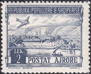 Stamp, Douglas DC-3 over Fortress Butrint, Albania,  , Landscapes, Aviation, Aircrafts