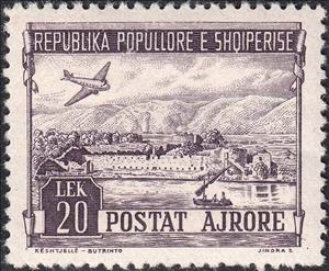 Stamp, Douglas DC-3 over Fortress Butrint, Albania,  , Landscapes, Aviation, Aircrafts