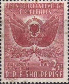 Stamp, Coat of Arms, Flags, Albania,  , Flags