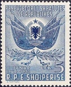 Stamp, Coat of Arms, Flags, Albania,  , Flags