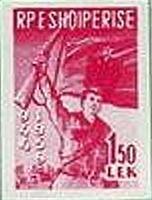 Stamp, Soldier with Rifle and Flag, Albania,  