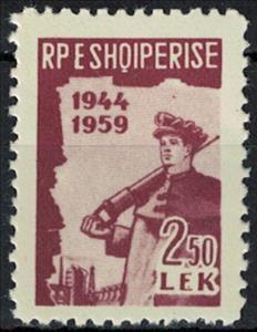 Stamp, Miner with Jackhammer in front of an Industrial Plant, Albania,  