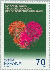 Stamp, 50 years of Universal Declaration of Human Rights, Spain,  , Human Rights, Hearts, Anniversaries and Jubilees