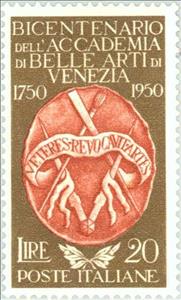 Stamp, Coat of arms of the Academy of Fine Arts, Italy,  , Education, Coats of Arms, Anniversaries and Jubilees