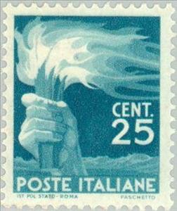 Stamp, Hand holding a torch, Italy,  