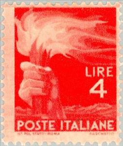 Stamp, Hand holding a torch, Italy,  