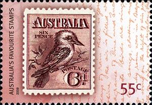 Stamp, Kookaburra (Dacelo novaeguineae), Australia,  , Stamps, Kingfishers