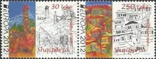 Stamp, Pair with No. 3392-93, Albania,  , Landscapes, C.E.P.T., Europe