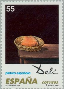 Stamp, Dali: Basket of Bread, Spain,  , Famous People, Commemoration, Paintings, Painters