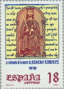 Stamp, King Sancho Ramirez, Spain,  , Heads of State, Documents, Kings