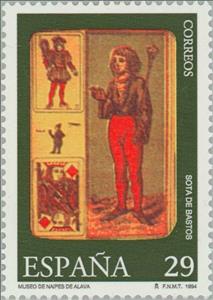 Stamp, Cards: Jack of Clubs, Spain,  , Playing Cards