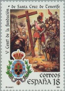 Stamp, Foundation of Santa Cruz, Tenerife, Spain,  , Famous People, Paintings, Explorers