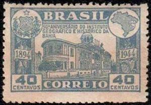 Stamp, 50th Anniversary of the geographic and historical institute, Brazil,  