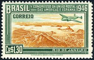 Stamp, 5th Congress of the postal union of Americas and Spain, Brazil,  , Philately, Aviation, Aircrafts