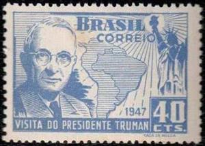 Stamp, Visit of United States of America's president - Harry Truman, Brazil,  , Heads of State, Maps, Statues
