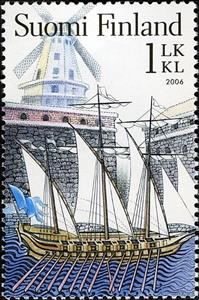 Stamp, Suomenlinna - Bastion Hjärne, Finland,  , Ships, Islands, Sea, Windmills, Fortresses / Strongholds, Sailing Ships, Anniversaries and Jubilees