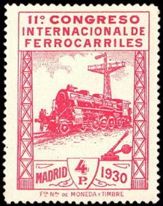 Stamp, International Railway Congress, Spain,  , Railways, Steam Traction, Signs