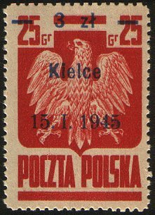 overprint 3z on 25g Kielce 15.1.1945