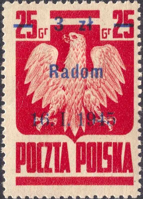 overprint 3z on 25g Radom,16.1.1945