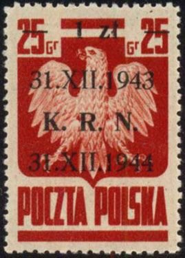 Stamp, No. 344 srcharged in black K.R.N, Poland,  