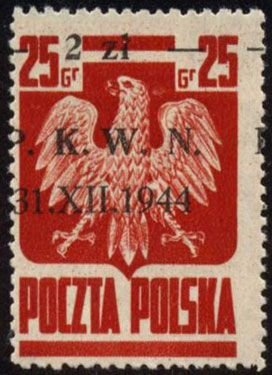 Stamp, No. 344 srcharged in black P.K.W.N., Poland,  