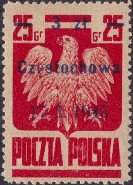 overprint 3z on 25g Czestochowa,17.1.1945