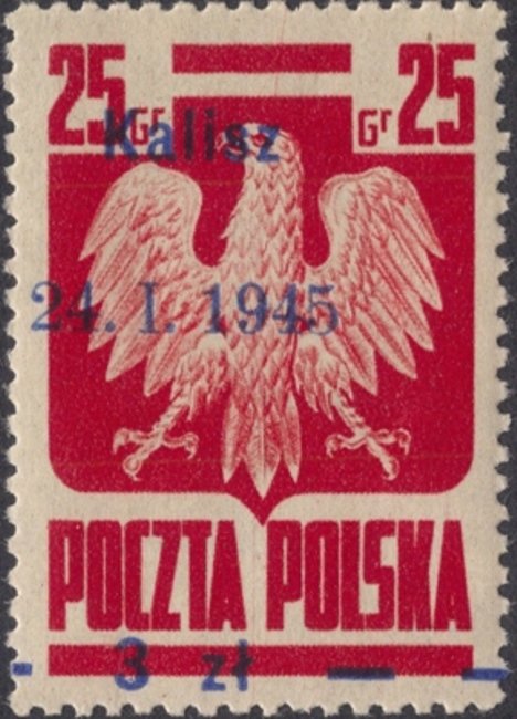 overprint 3z on 25g Kalisz 24.1.1945