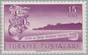 Stamp, Grapes and Istanbul Skyline, Turkey,  , Fruits