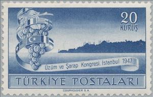 Stamp, Grapes and Istanbul Skyline, Turkey,  , Fruits