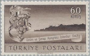 Stamp, Grapes and Istanbul Skyline, Turkey,  , Fruits