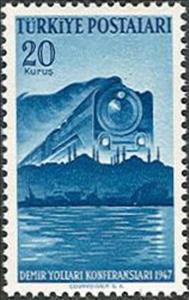 Stamp, Approaching Train, Istanbul Skyline and "Sirkeci", Turkey,  