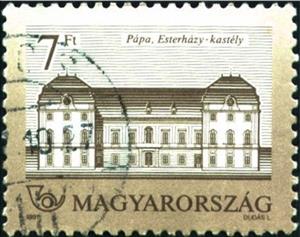 Stamp, Eszterházy Castle, Pápa, paper with fluorescent fibres, Hungary,  , Castles
