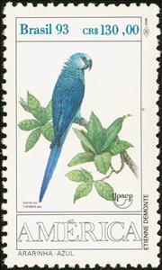 Stamp, Spix's Macaw (Ara spixii) , Brazil,  , Birds, Parrots