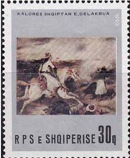 Stamp, Albanian Horsemen; Painting by Eugène Delacroix, Albania,  , Paintings, Art