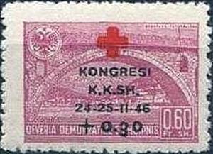 Stamp, No. 382 with Overprint in two Colours, Albania,  , Red Cross and Red Crescent