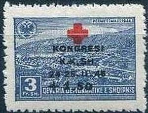 Stamp, No. 384 with Overprint in two Colours, Albania,  , Red Cross and Red Crescent