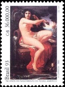 Stamp, 150 years Born Pedro Américo, Brazil,  , Paintings, Painters, Nudes