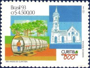 Stamp, 300 years Curitiba, Brazil,  