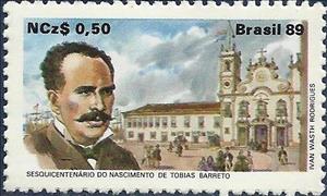 Stamp, 150 years Born Tobias de Barreto, Brazil,  , Architecture, Philosophers, Literary People (Poets and Writers)