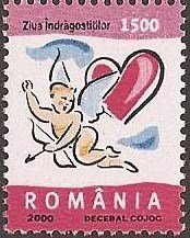 Stamp, Amor, Romania,  , Valentine's Day, Hearts
