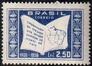 Stamp, 50th anniversary of the arrival of Marist brothers to the no, Brazil,  , Religion