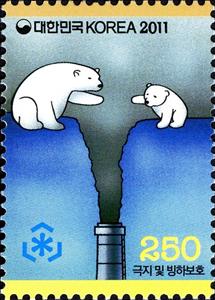 Stamp, Environment & Conservation (Global Warming), Korea, South,  , Stylized Animals, Polar Bears, Environment Protection, Animals (Fauna)