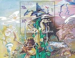 Souvenir Sheet, Short-Beaked Common Dolphin (Delphinus delphis), Long-snoute, Ukraine,  , Sea (Marine) Mammals, Sea Life, Seahorses, Dolphins, Fishes