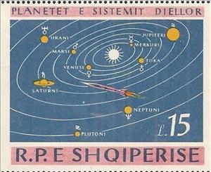 Stamp, Sun with Planetary Orbits, Rocket, Albania,  , Planets, Sun