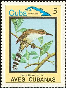Stamp, Great Lizard-Cuckoo (Saurothera merlini), Cuba,  , Birds, Animals (Fauna)