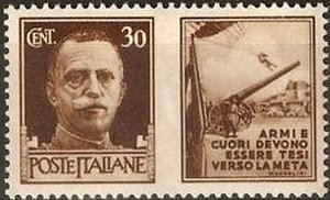 Stamp, Arms and hearts should be guided towards the goal, Italy,  , Heads of State, Weapons