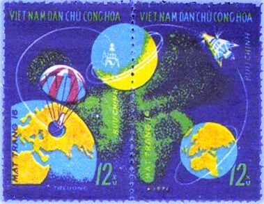 Se-tenant, "luna 16" In Flight To Moon, Vietnam,  