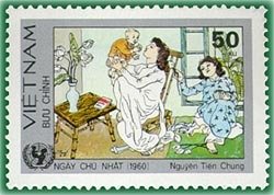 Stamp, "Sunday" - painting by Nguyen Tien Chung, Vietnam,  