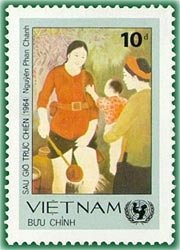 Stamp, "After guard duty" - painting by Nguyen Phan Chanh, Vietnam,  