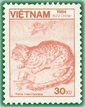 Stamp, Marbled Cat (Felis marmorata), Vietnam,  , Mammals, Cats, Animals (Fauna)